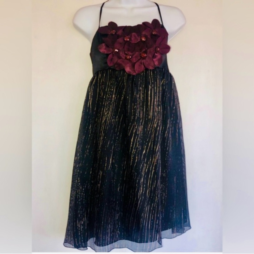BURLAPP 6 Anthropologie Black Pure Silk Spaghetti Strap Babydoll Dress